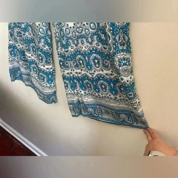Anthropologie Feather Bone high waisted bohemian wide legged blue pants size 8 - Picture 9 of 11